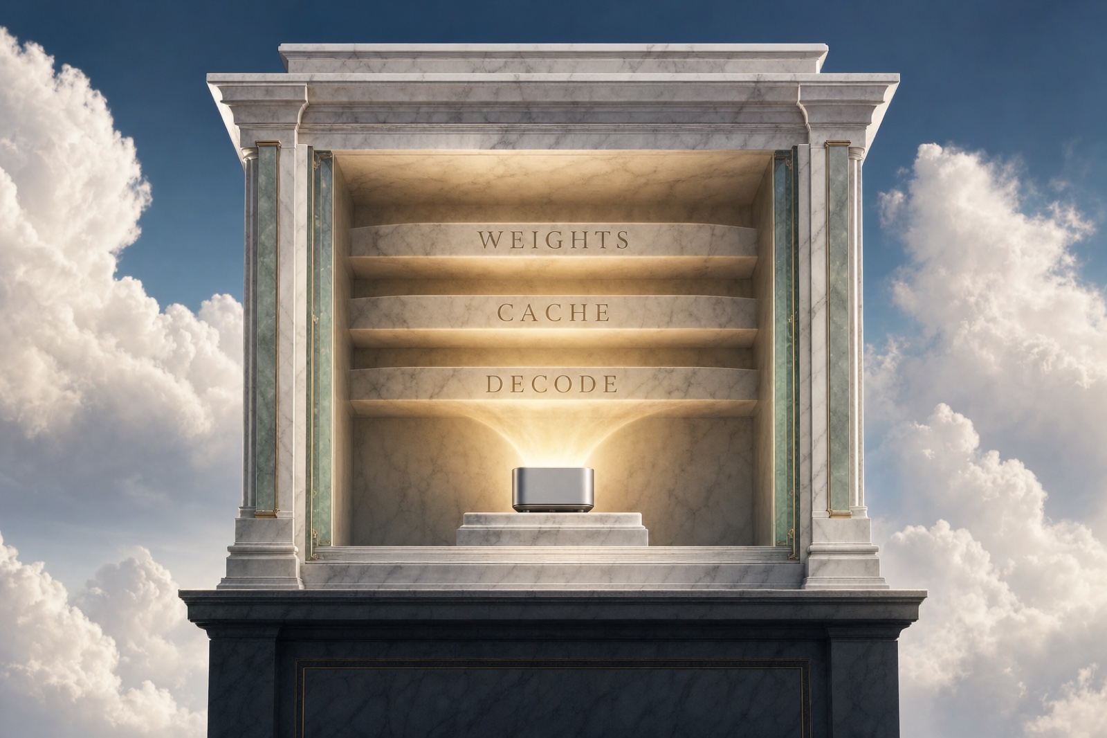 The Monas node rendered as owned Apple hardware within the classical architecture.